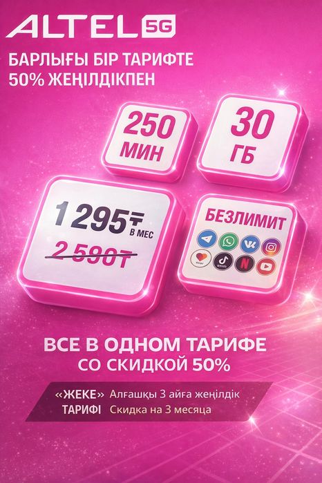 СИМ карты Алтел, Теле 2 с тарифом Безлимит на соц сети !!