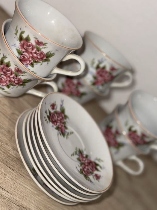 Set cesti cafea model inflorat