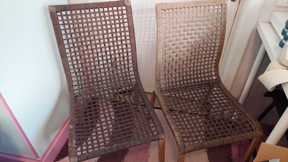 Scaune fixe picioare din inox si plasa impletita tip ratan, pentru terasa curte balcon bucatarie