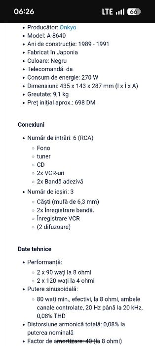 Onkyo A8640 stare excelenta 2x90w/8ohm