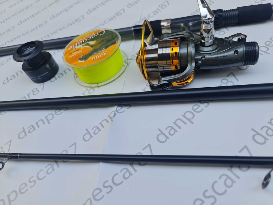 SET 4 Lansete 3,9m din 3 bucati + 4 Mulinete DIAMANT KT6000+ROLE  FIR