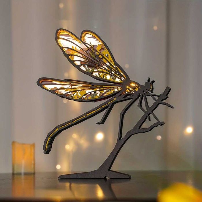 3D дървени животно с LED нощна лампа