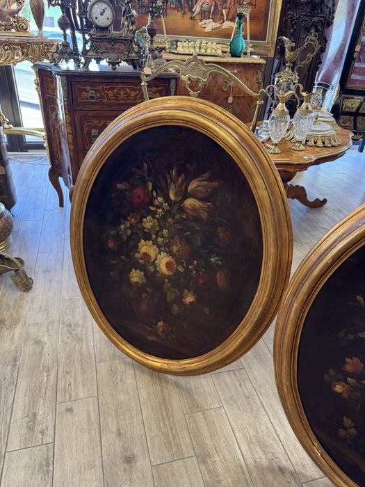 Pereche tablouri ovale - pictura in ulei pe lemn