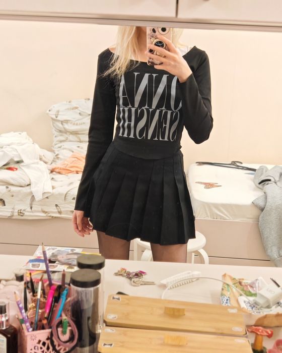 Мини юбка джинсовая черная