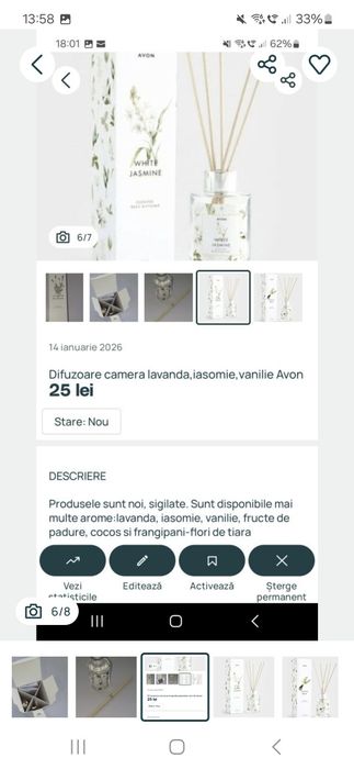 Difuzoare parfumuri de camera lavanda,iasomie,vanilie Avon