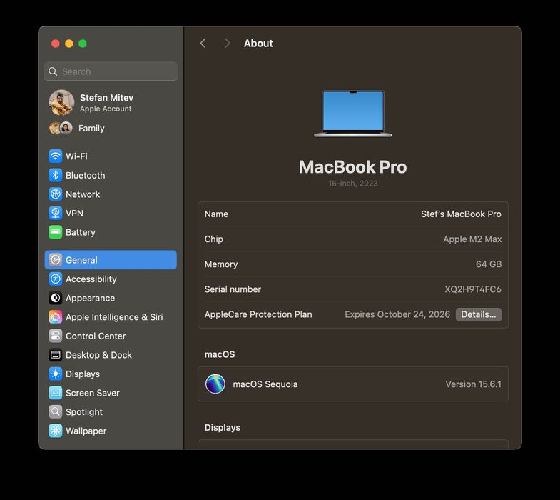 MacBook Pro 16" 2023 - M2 Max CPU, 64GB RAM, 1TB SSD