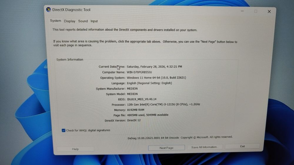 Laptop 16” i3-1215U / 8GB / SSD 256GB /ca nou.