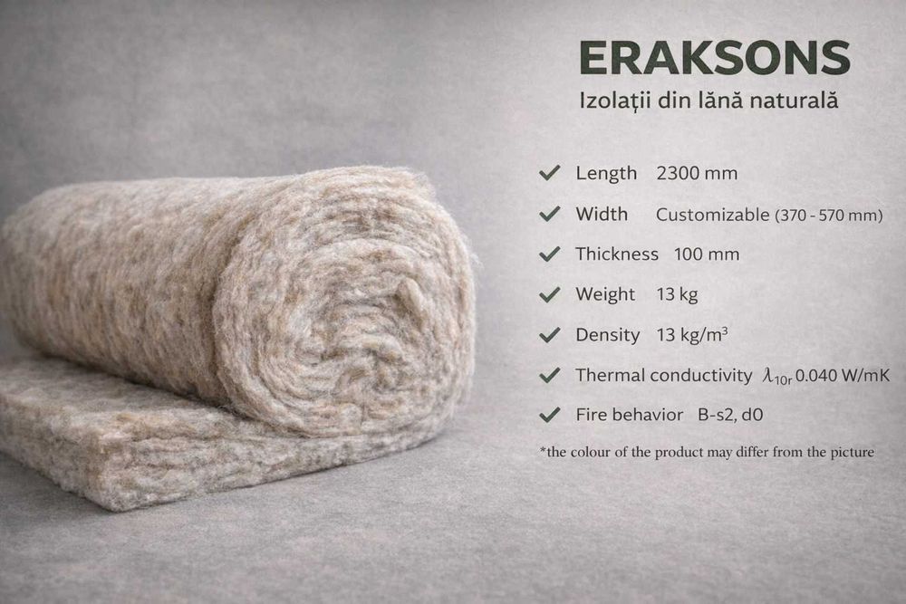 Izolație lână naturală 100mm – Eraksons – mansardă / casă lemn
