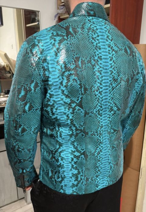 Geaca piele piton handmade noua L turcoaz  confectionata in atelier