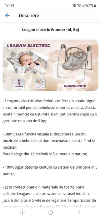 Vând Leagăn Electric Wunderkid, stare perfecta