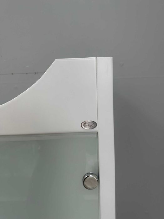 Бял долен шкаф за баня 75 см със стъклени врати - мивка маями