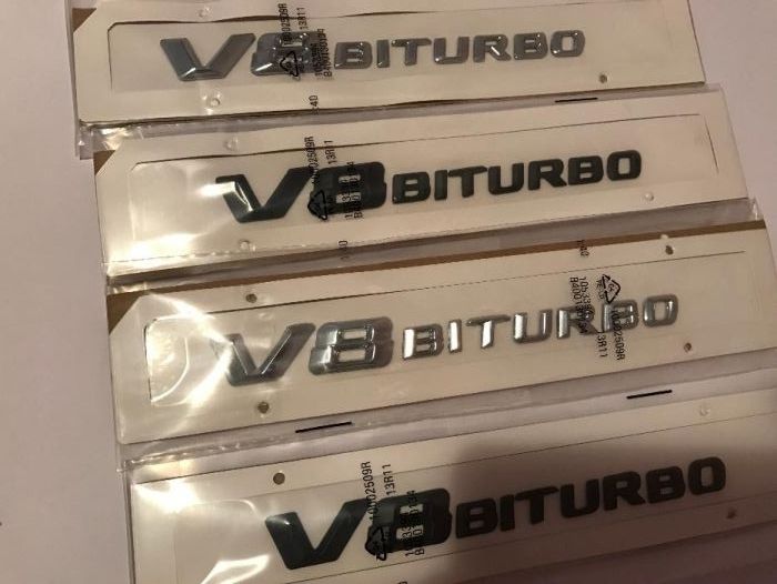 Emblema compatibila Mercedes V8 BITURBO abs aripi  crom/negru