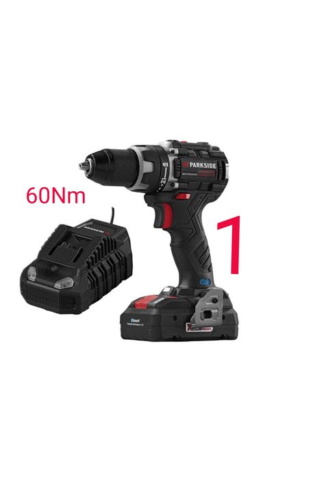 Parkside filetanta bormasina brushless 60Nm baterie 20V 4A incarcator