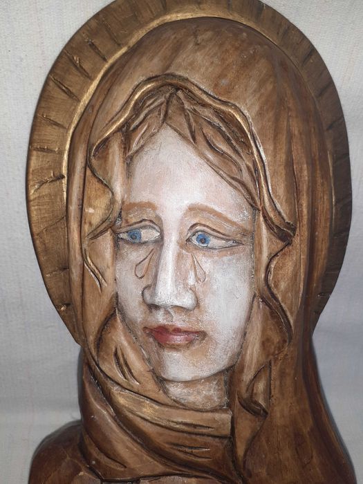 Fecioara Maria Maica Domnului bazorelief lemn bust lemn 32 cm