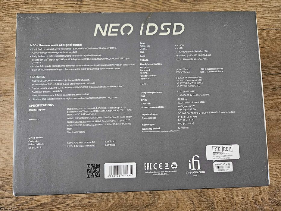 iFi Audio NEO iDSD DAC / Amp căști / Preamp + iFi iPower – Full Box