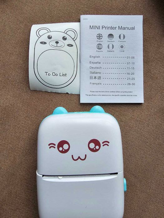 Мини преносим принтер + 5 ролки хартия | iOS и Android | етикетен | BT