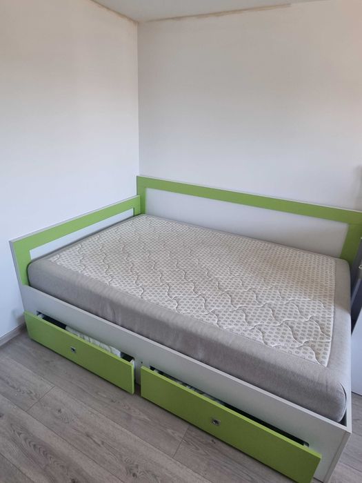 Pat de colt alb-lime 140*200