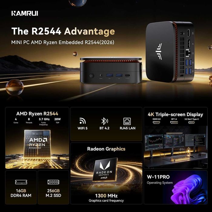 Mini PC AK1 Pro,8GB/256GB M.2 SSD,Windows 11Pro, negru,sigilat