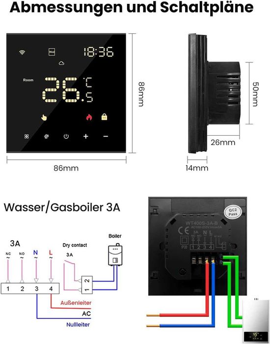 Termostat MIUCDA WiFi Smart Programabil Pentru Incalzire Pardoseala Si Centrala Compatibil Tuya Alexa Google Negru