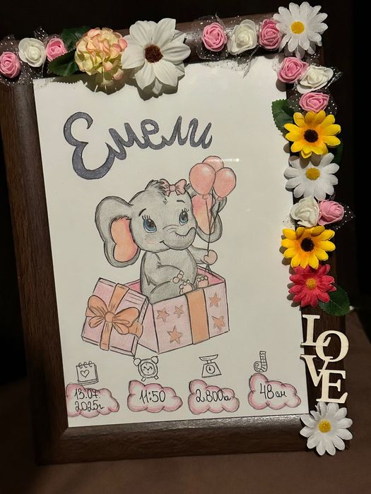 Ръчно рисувани бебешки визитки /персонализирани детски картини