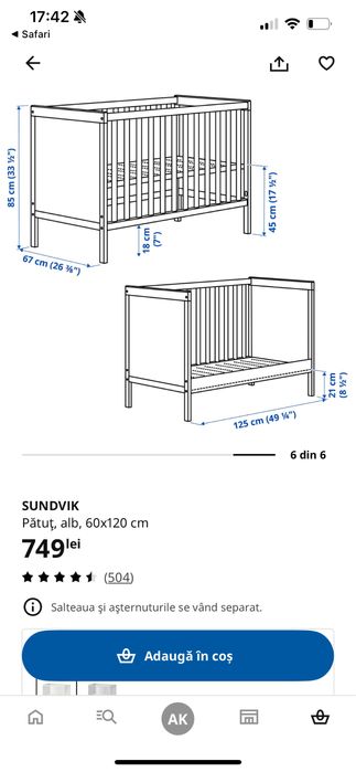 Pătuț IKEA Sundvik 120*60
