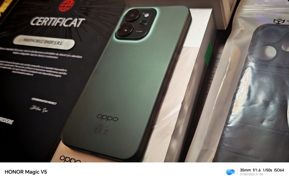 Oppo Reno 14F -5G Louminous Green / 256 GB Pachet încarcator și husa