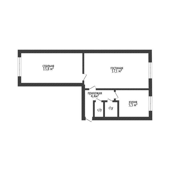 2х ком КЖБИ 44 кв