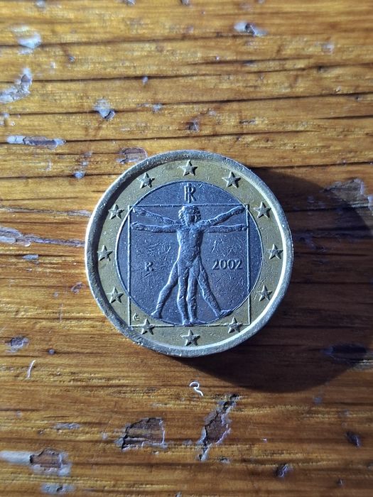 Moneda 1€ 2002 DaVinci Omul Vitruvian