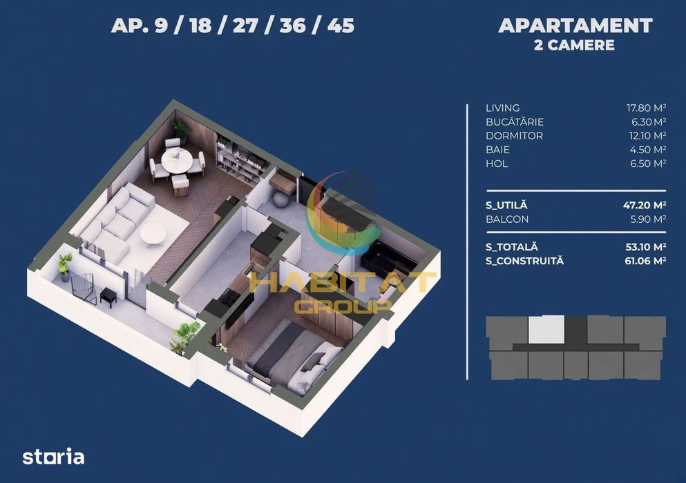 Vânzare apartament 2 camere 53 mp | Berceni | Dealul Cuc — fotografia 1