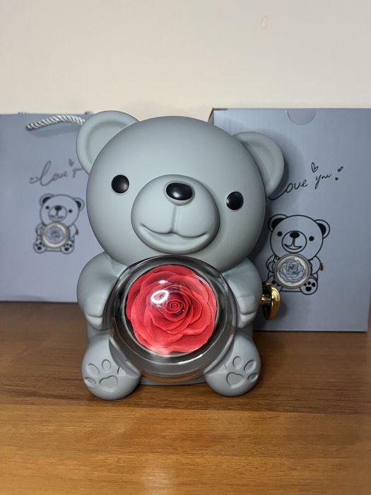 Сребърно колие с мече, роза и торбичка, рожден ден, годишнина, подарък