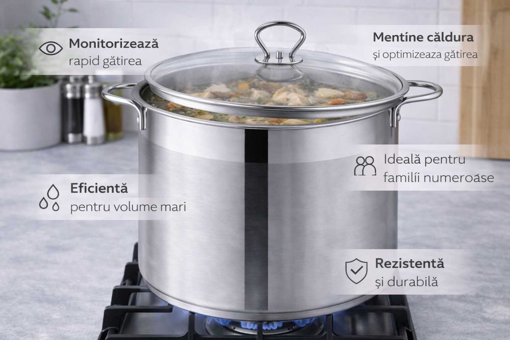 Oala inox cu capac de sticla Royalty Line 40 x 27 cm