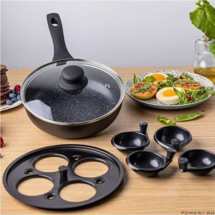 Tigaie din aluminiu cu suprafata antiaderenta, include recipiente