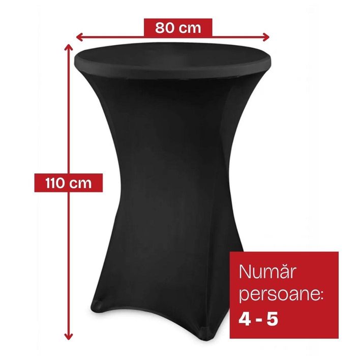 Masă cocktail pliabilă Debbie, 110 cm, cu Husă Neagră + CADOU Husă Albă