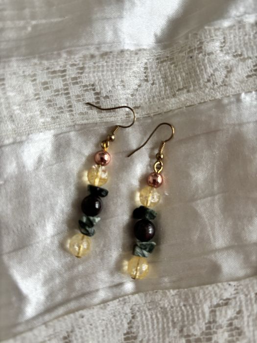 Обеци с цитрин и др. естест. камъни. Подарък розов комплет бижутерска