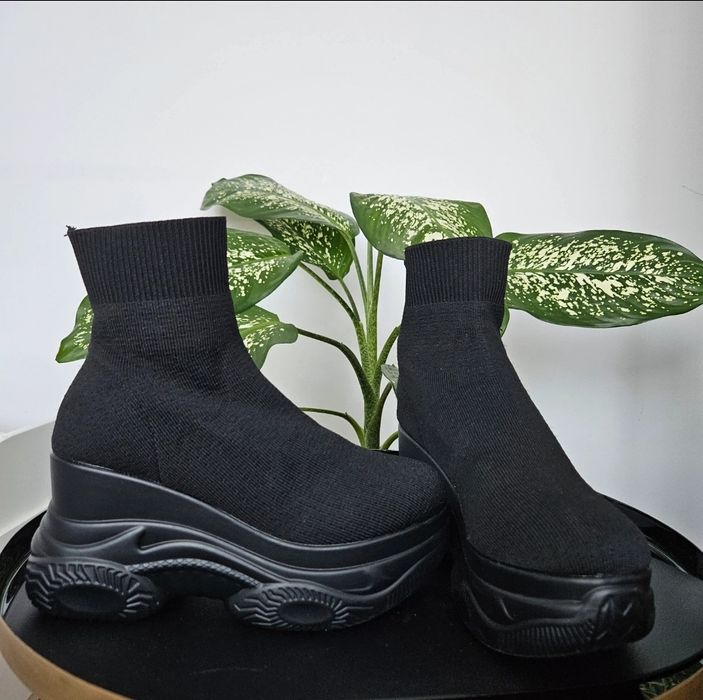 Sneakers Wedge, cu Platforma, Negru, talpa inalta, Toamna, Dama  37