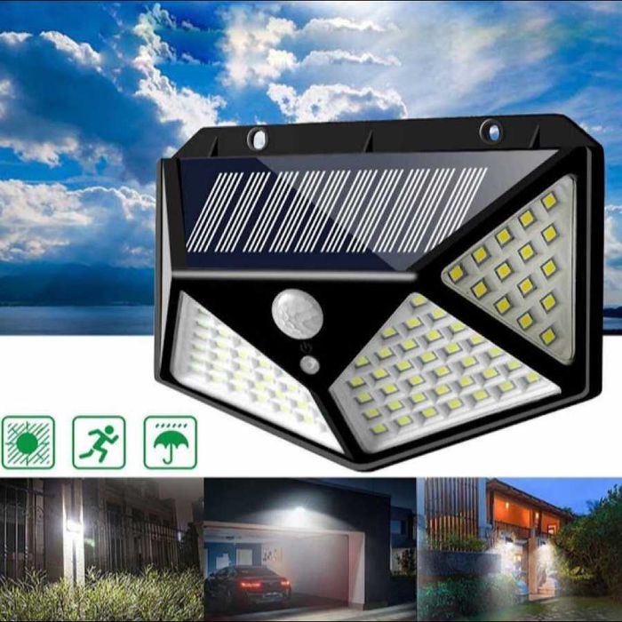 Set 8 lampi 100 LED cu panou solar, senzor de miscare si lumina