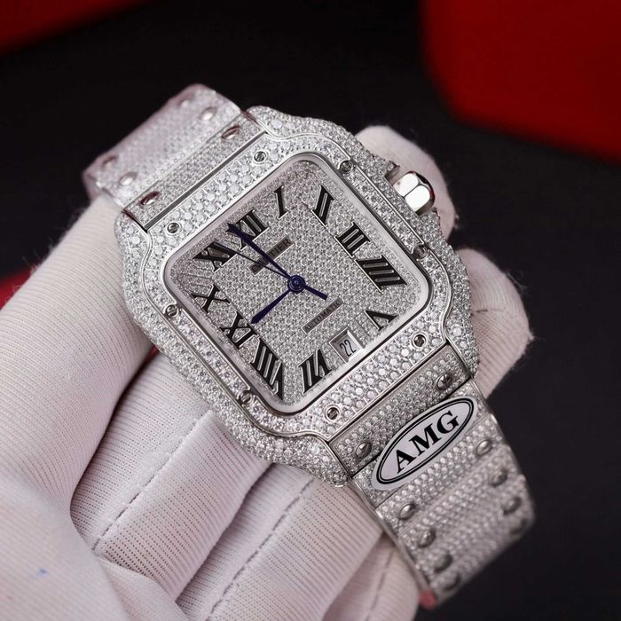 Cartier santos 100 сребро/ пълен диамант