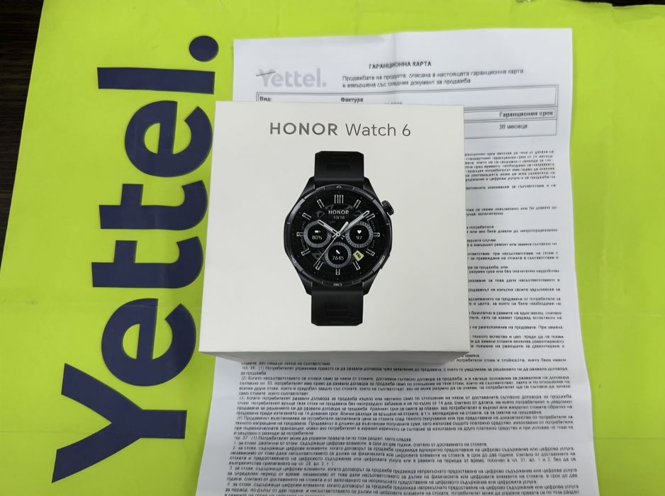 КАТО НОВ 46.5mm Honor Watch 6 Yettel Гаранция 2029г. Black / Черен