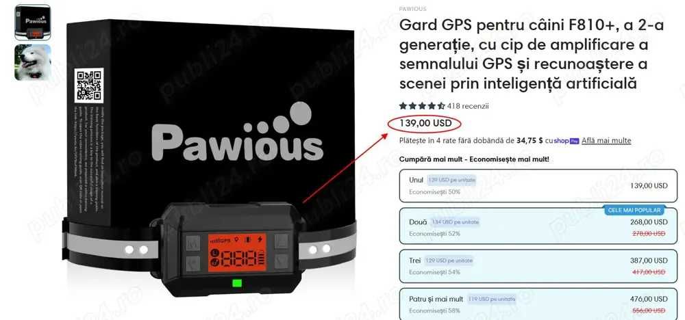 Zgarda GPS wireless, pentru animale de companie F810+ (Super Ofertă).