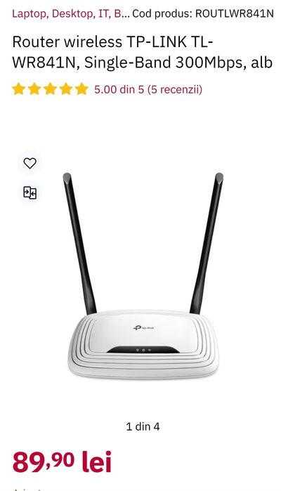Router wireless TP-LINK TL-WR841N  Wi-Fi 300Mbps  alb