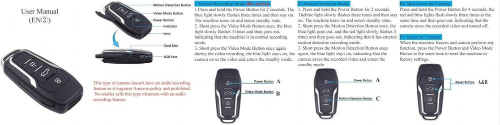 Мини скрита камера ключ за кола 1080P запис на microSD + подарък SD