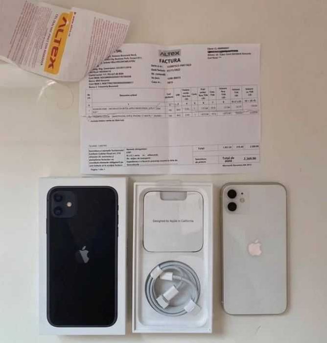 iPhone 11 64GB alb, Face ID funcțional, baterie 90%, ecran crăpat