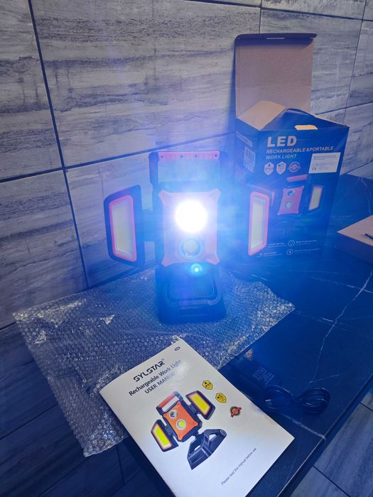 SYLSTAR Proiector LED reîncărcabil 40W 4000LM cu clemă, pliabil și rotativ la 360° cu 5 moduri