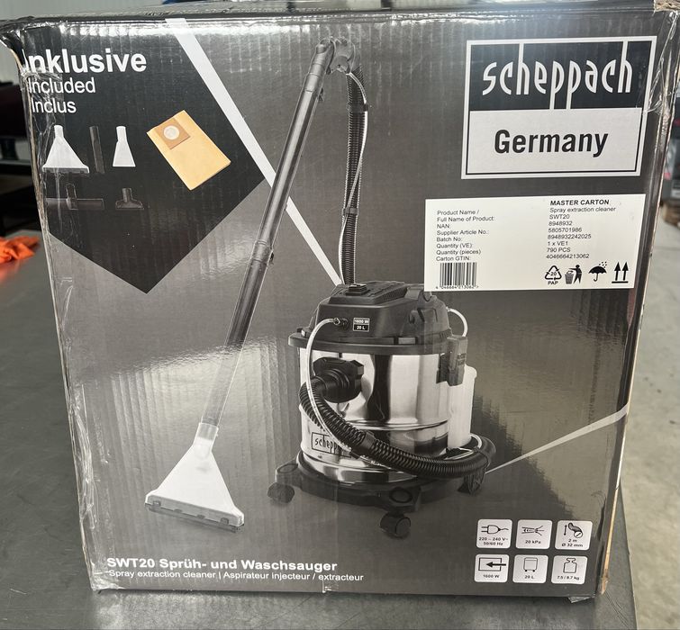 Прахосмукачка за пране , сухо и мокро чистене 20л 1600W-нова Scheppach