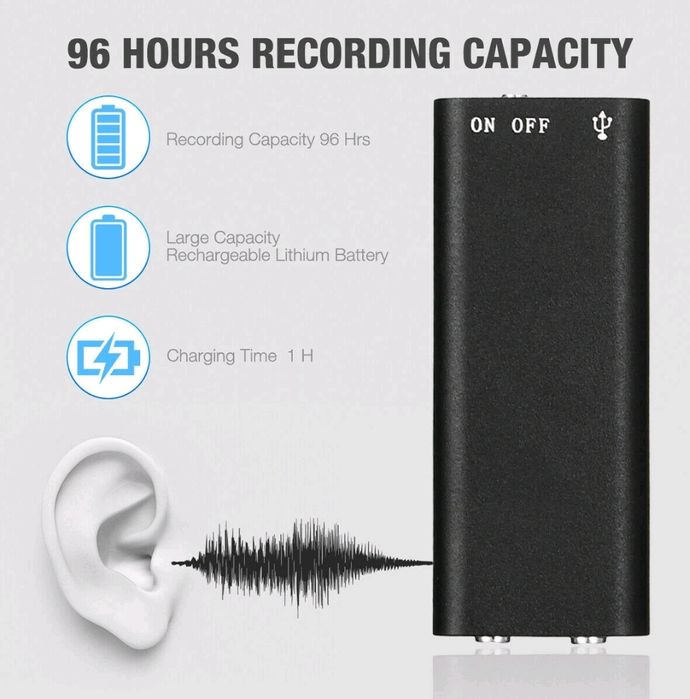 Мини Шпионски Аудио Рекордер 16 GB Диктофон Записвачка MP3 плейър