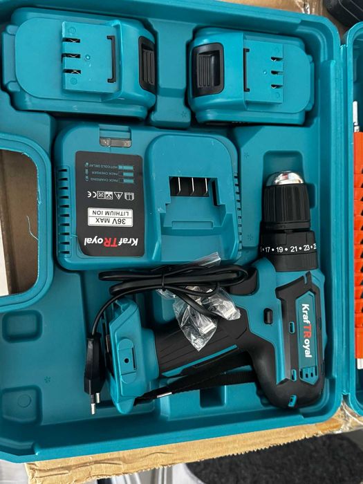 Акумулаторен Ударен Винтоверт 36V с две батерии + 24 части в куфар