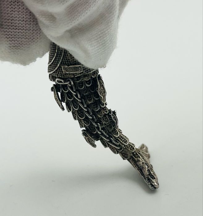 Сребърна старинна риба филигран  Китай с Тюркоаз