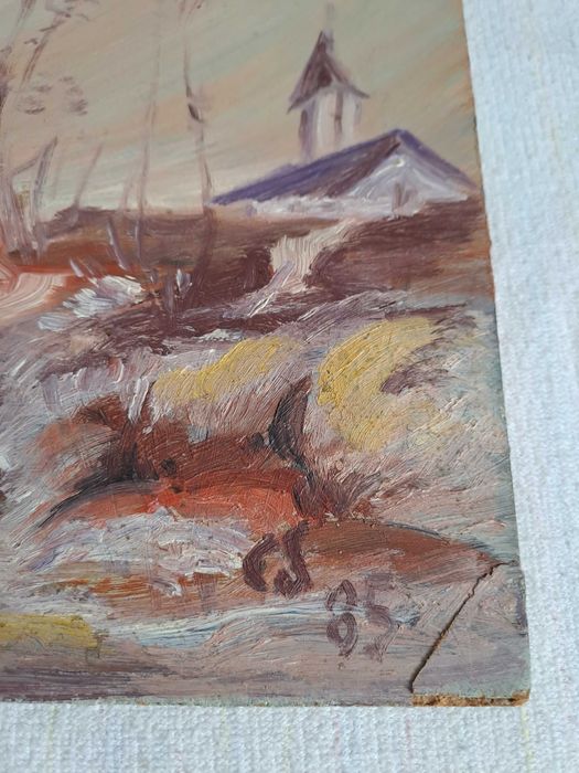 tablou vechi pictura pe pfl 49/37 cm semnat C Stoicescu datat