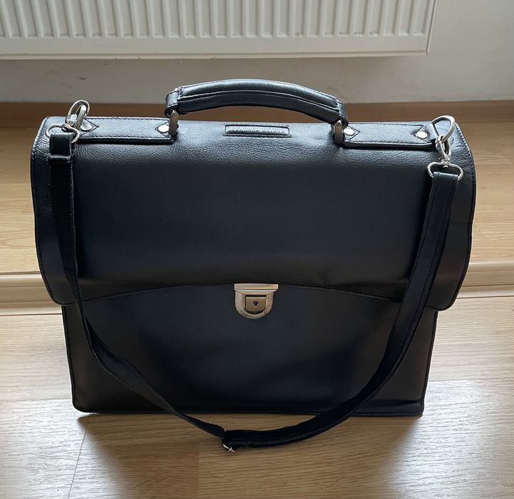 Servieta/geanta din piele naturala neagra office