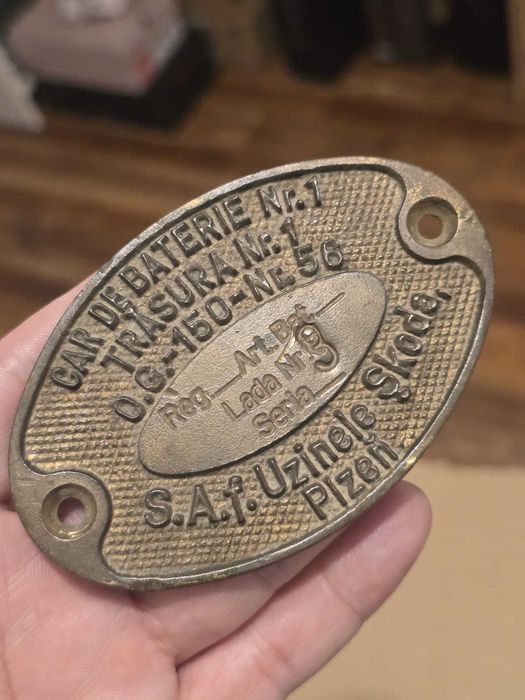 Plăcuță Militară Bronz/Alamă - Uzinele Škoda Plzeň
